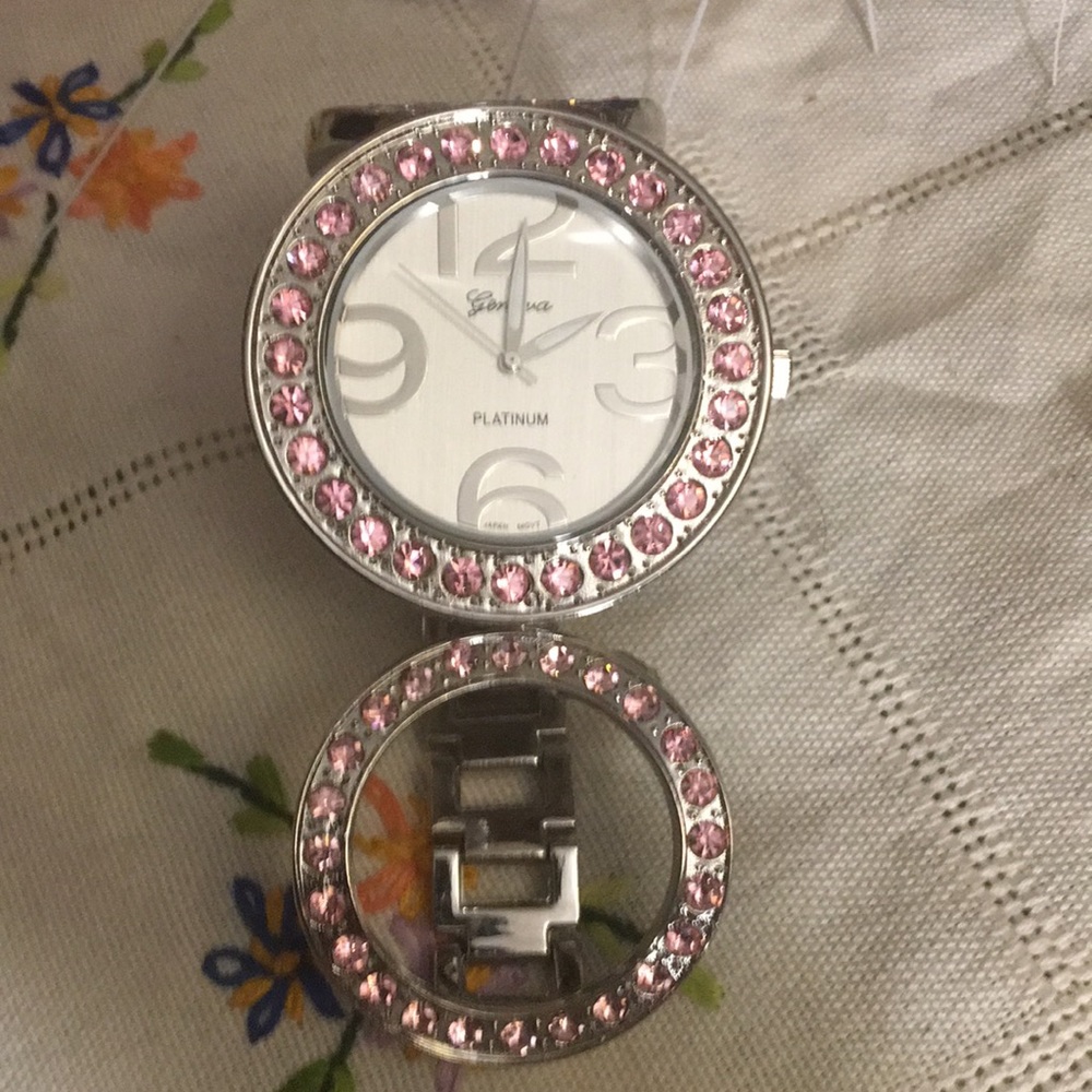 Geneva- Rhinestone watch - pink large circles
